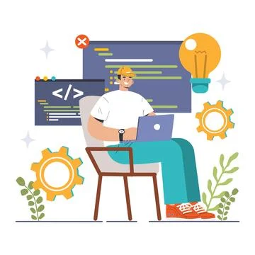 Software development. Coding, back-end and front-end engineering Stockillustratie