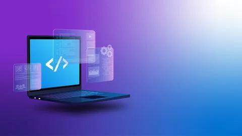 Software Development Coding concept, Programming Laptop UI Stock-Illustration