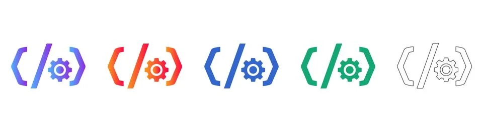 Software Development Coding Gear Icon Set イラスト素材