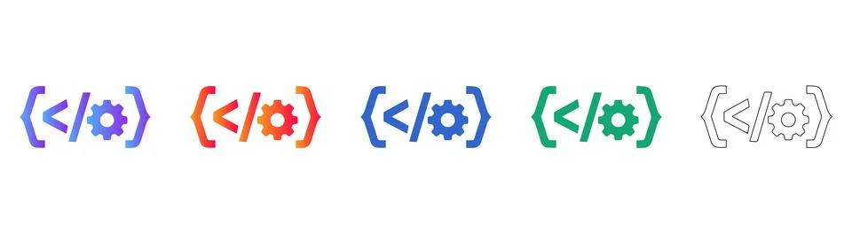 Software Development Coding Gear Icon Set 库存插图