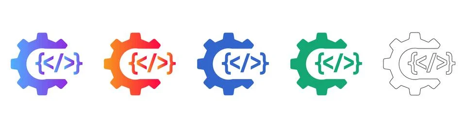 Software Development Coding Gear Icons Stock Illustration