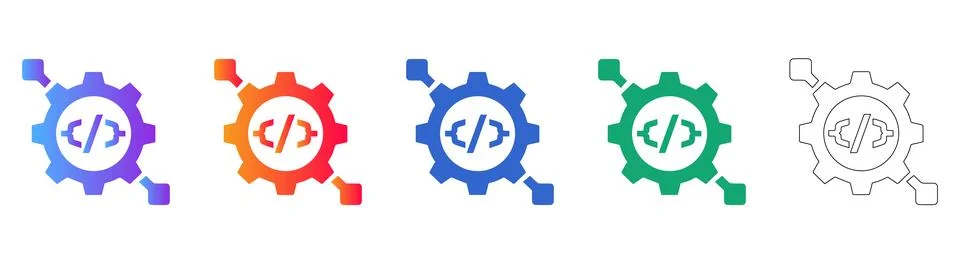 Software Development Coding Gear Icons Stock Illustration