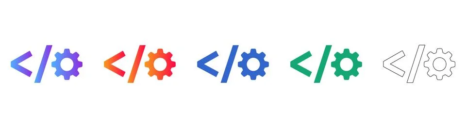 Software Development Coding Icons with Gear Symbol Illustrazione stock