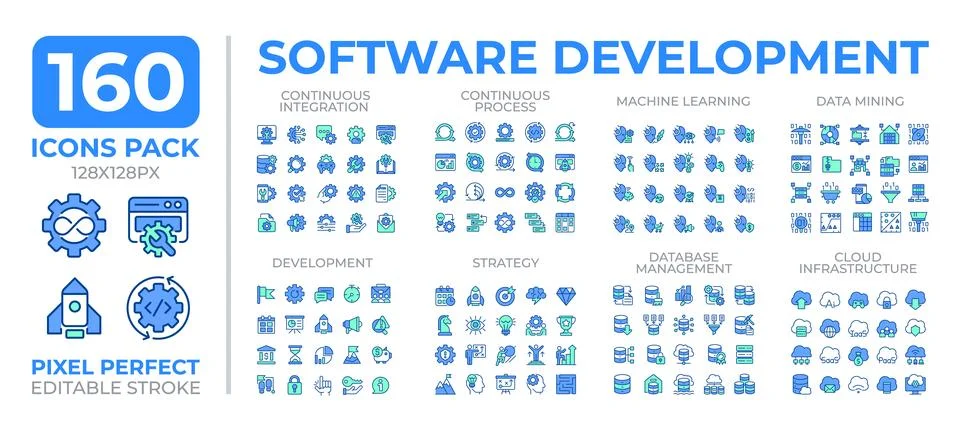 Software development colorful icons set collection Illustrazione stock