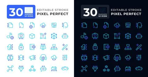 Software development colorful line ui icons set for light and dark mode Illustrazione stock