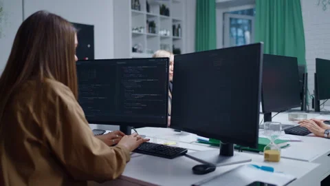 Software Development Company, Female Programmer Working With Computer In Office Stock Footage 274149765