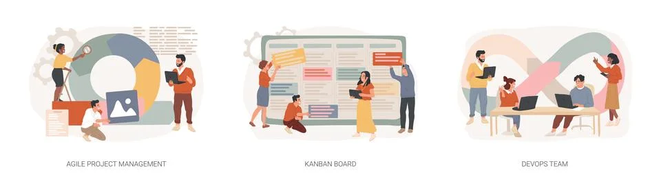 Software development company isolated concept vector illustration set. Stock Illustration