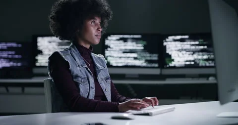 Software development, computer and woman coding machine learning AI, cloud Stock Footage 260827105