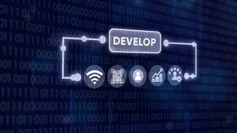 Software development concept animation with glowing digital icons and binar.. Stock Footage 327762302