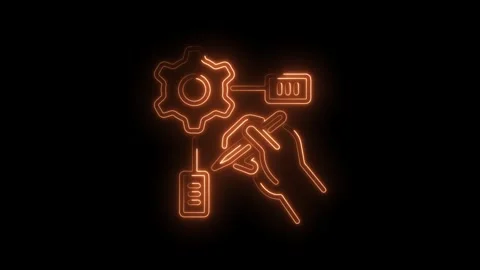 Software development concept neon glow with cogwheel and hand coding and Stock Footage 330774556