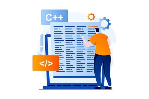 Software development concept with people scene in flat cartoon design. Man Stock Illustration