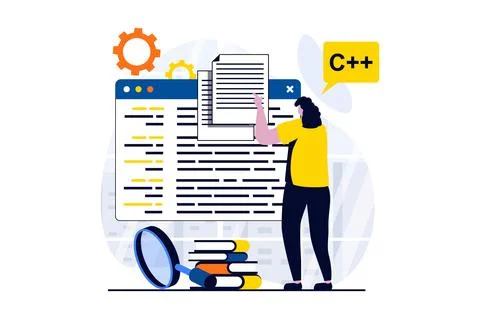 Software development concept with people scene in flat cartoon design. Woman Stock Illustration