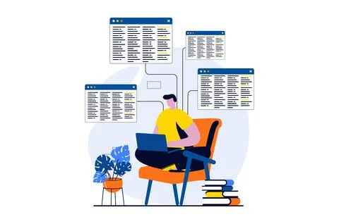 Software development concept with people scene in flat cartoon design. Man Stock Illustration