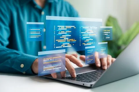 Software development concepts and programming for various devices, Software.. Stockfoto's
