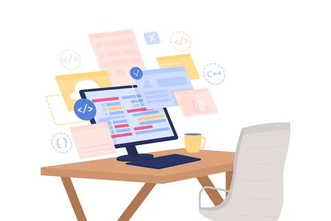 Software development course flat concept vector illustration Illustrazione stock