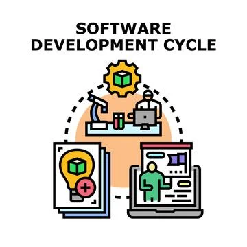 Software development cycle concept explaining process stages Stock Illustration