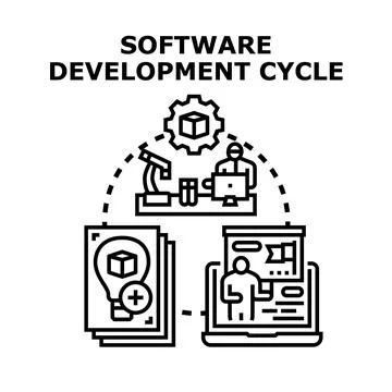 Software development cycle concept explaining process stages Stockillustratie