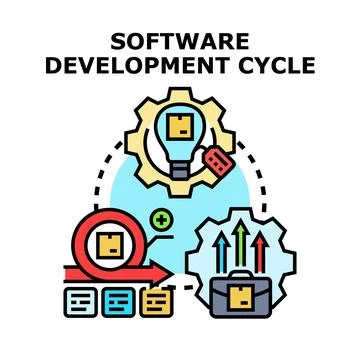 Software development cycle stages and agile development concept 库存插图