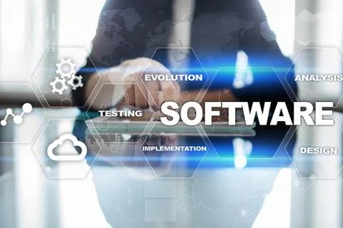 Software development. Data Digital Programs System Technology Concept. Illustrazione stock