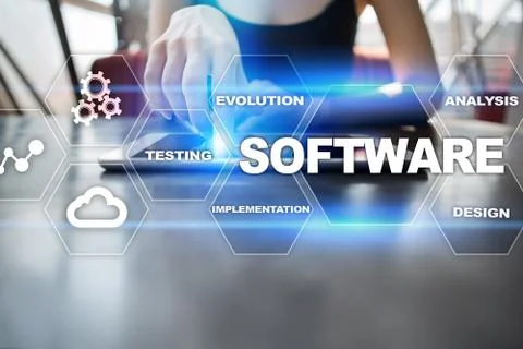 Software development. Data Digital Programs System Technology Concept. Foto stock