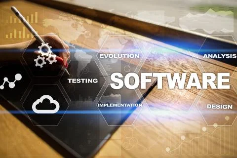 Software development. Data Digital Programs System Technology Concept. Foto stock