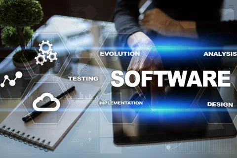 Software development. Data Digital Programs System Technology Concept. Foto stock