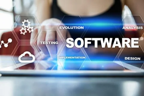 Software development. Data Digital Programs System Technology Concept. Foto stock