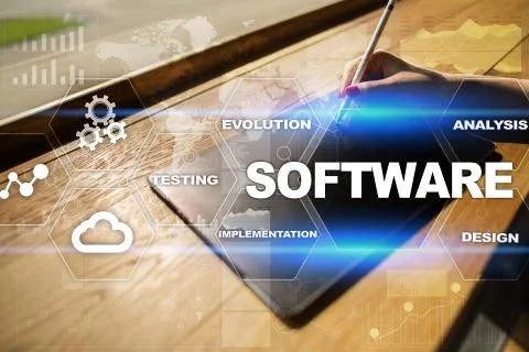 Software development. Data Digital Programs System Technology Concept. Foto stock