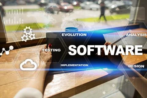 Software development. Data Digital Programs System Technology Concept. 스톡 사진