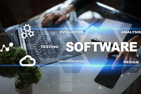 Software development. Data Digital Programs System Technology Concept. Foto stock