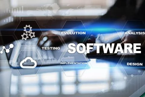 Software development. Data Digital Programs System Technology Concept. Foto stock