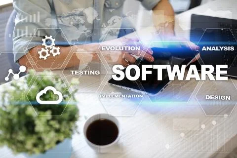Software development. Data Digital Programs System Technology Concept. Foto stock