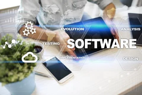 Software development. Data Digital Programs System Technology Concept. Foto stock