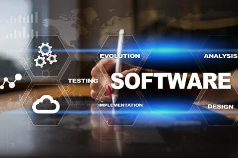 Software development. Data Digital Programs System Technology Concept. Foto stock