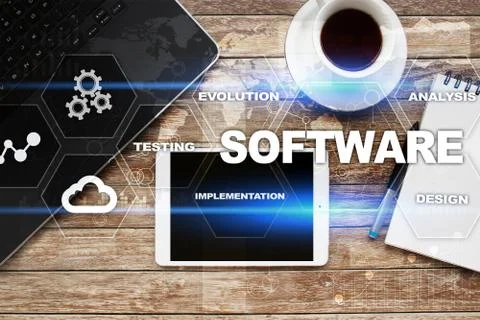 Software development. Data Digital Programs System Technology Concept. 스톡 사진