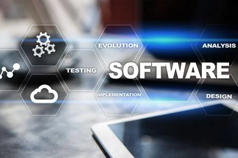 Software development. Data Digital Programs System Technology Concept. Foto stock