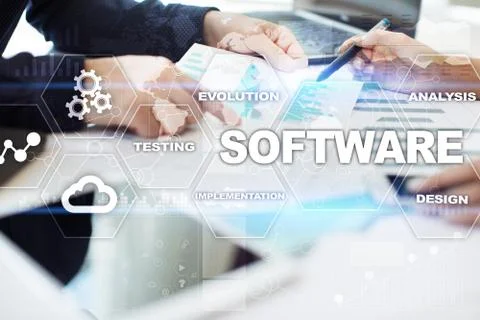 Software development. Data Digital Programs System Technology Concept. Stockfoto's