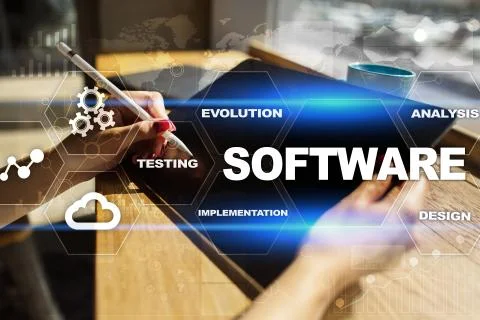 Software development. Data Digital Programs System Technology Concept. Foto stock