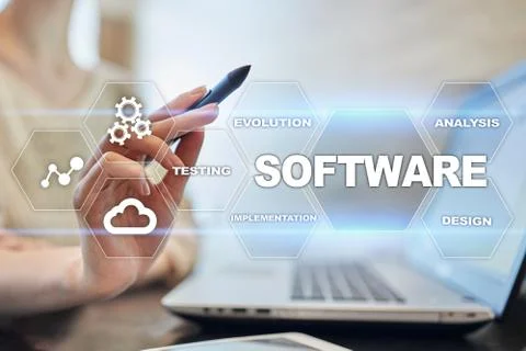 Software development. Data Digital Programs System Technology Concept. Foto stock