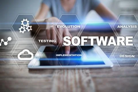 Software development. Data Digital Programs System Technology Concept. Foto stock