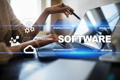 Software development. Data Digital Programs System Technology Concept. Foto stock