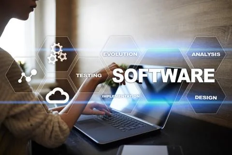 Software development. Data Digital Programs System Technology Concept. Foto stock