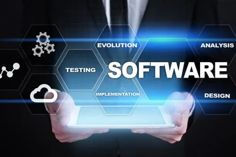 Software development. Data Digital Programs System Technology Concept. Foto stock
