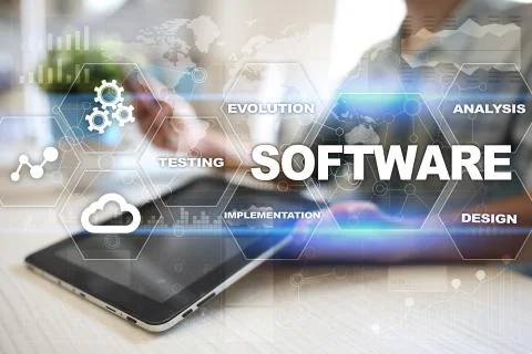Software development. Data Digital Programs System Technology Concept. Foto stock