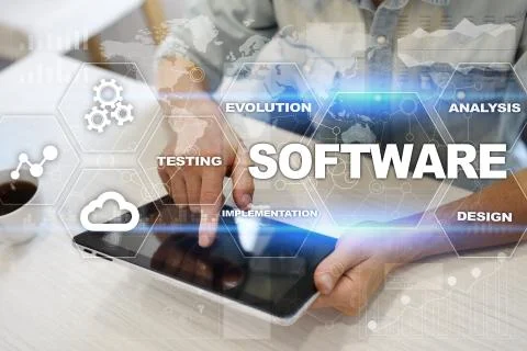 Software development. Data Digital Programs System Technology Concept. Foto stock