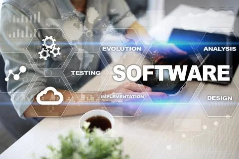 Software development. Data Digital Programs System Technology Concept. Foto stock