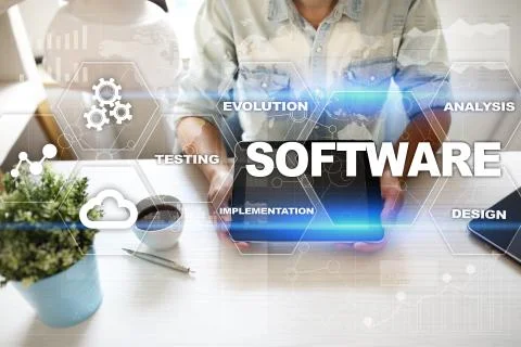Software development. Data Digital Programs System Technology Concept. Foto stock