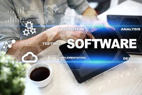 Software development. Data Digital Programs System Technology Concept. Foto stock
