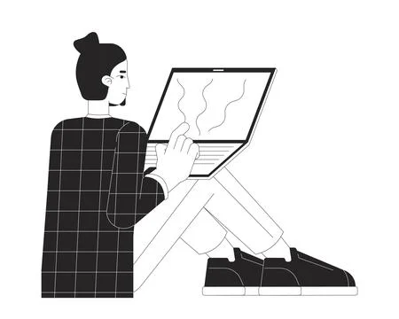 Software development engineer black and white 2D line cartoon character Illustrazione stock