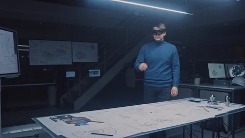 Software Development Engineer Wearing Virtual Reality Headset Gestures Stock Footage 107803747